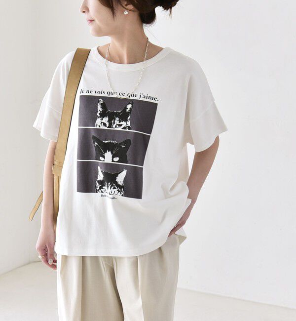 quaranciel「quaranciel:〈接触冷感/汗染み防止加工/洗濯機可能〉CAT プリント TEE」|Tシャツ・カットソー|