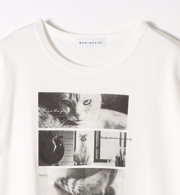 quaranciel「quaranciel:〈接触冷感/汗染み防止加工/洗濯機可能〉CAT プリント TEE」|Tシャツ・カットソー|