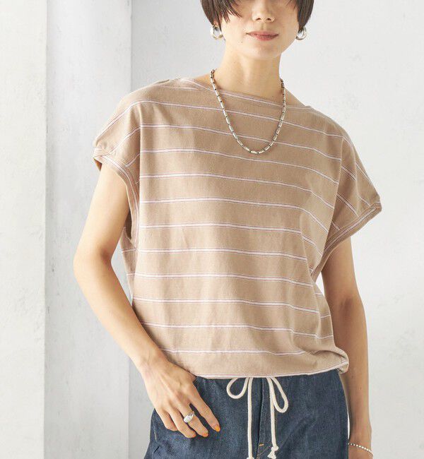 SHIPS for women「《予約》マルチ ボーダー 裾 ドロスト プルオーバー」|Tシャツ・カットソー|ベージュ系