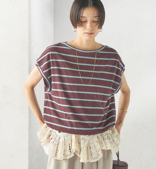 SHIPS for women「《予約》マルチ ボーダー 裾 ドロスト プルオーバー」|Tシャツ・カットソー|ブラウン