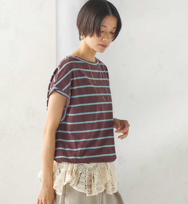 SHIPS for women「《予約》マルチ ボーダー 裾 ドロスト プルオーバー」|Tシャツ・カットソー|