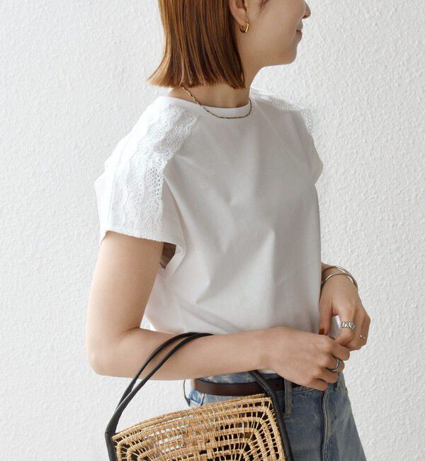 SHIPS any「《一部追加予約》SHIPS any:〈洗濯機可能〉ジャージー フレンチスリーブ レース TEE」|Tシャツ・カットソー|