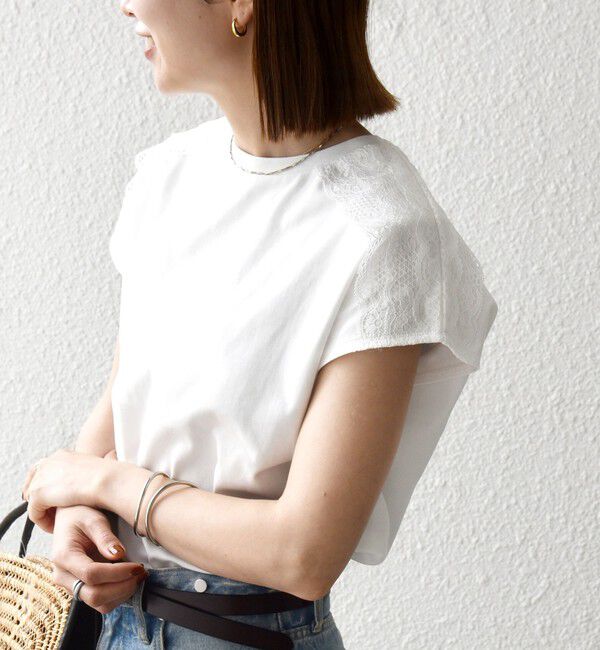 SHIPS any「《一部追加予約》SHIPS any:〈洗濯機可能〉ジャージー フレンチスリーブ レース TEE」|Tシャツ・カットソー|