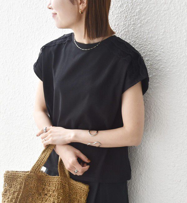 SHIPS any「《一部追加予約》SHIPS any:〈洗濯機可能〉ジャージー フレンチスリーブ レース TEE」|Tシャツ・カットソー|