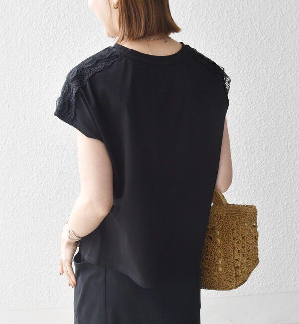 SHIPS any「《一部追加予約》SHIPS any:〈洗濯機可能〉ジャージー フレンチスリーブ レース TEE」|Tシャツ・カットソー|