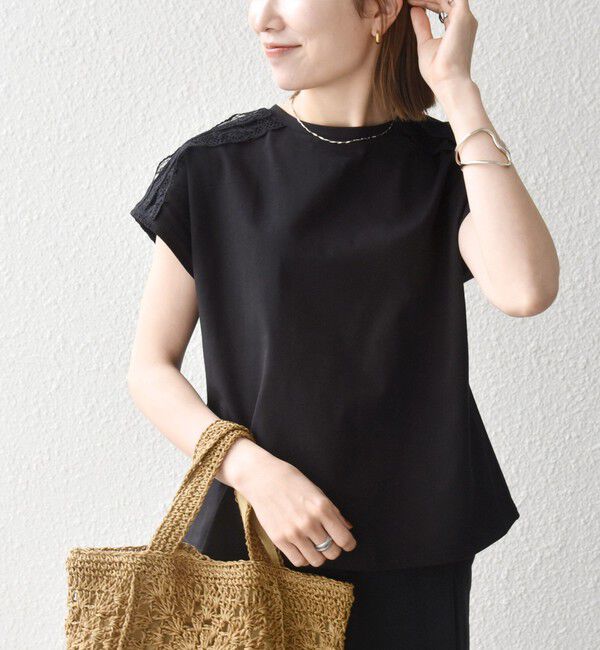SHIPS any「《一部追加予約》SHIPS any:〈洗濯機可能〉ジャージー フレンチスリーブ レース TEE」|Tシャツ・カットソー|