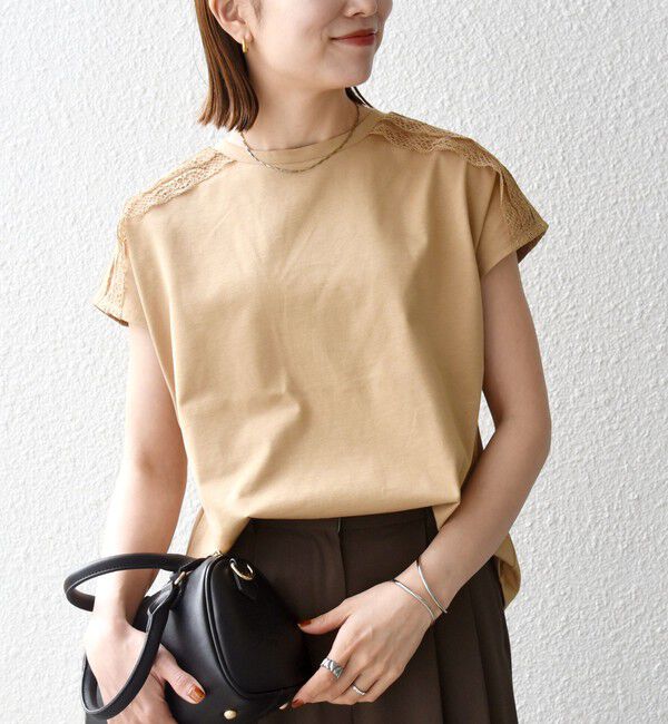 SHIPS any「《一部追加予約》SHIPS any:〈洗濯機可能〉ジャージー フレンチスリーブ レース TEE」|Tシャツ・カットソー|