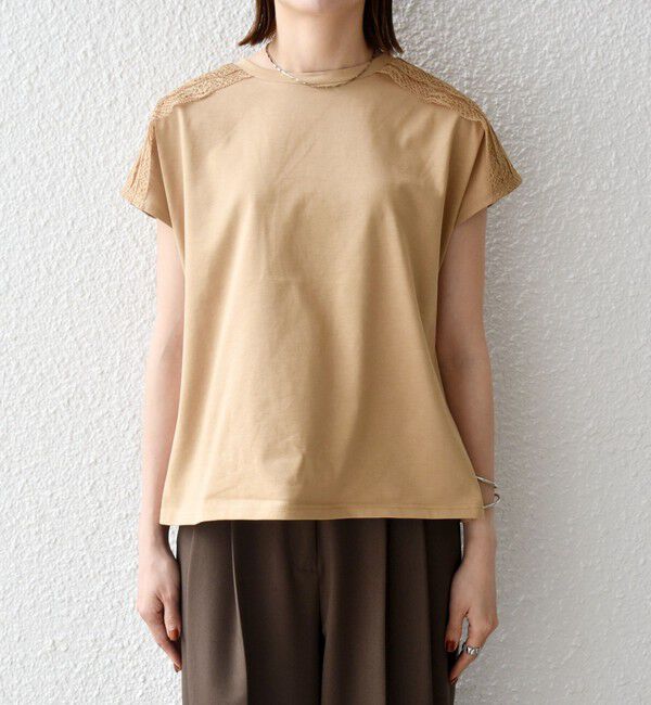 SHIPS any「《一部追加予約》SHIPS any:〈洗濯機可能〉ジャージー フレンチスリーブ レース TEE」|Tシャツ・カットソー|