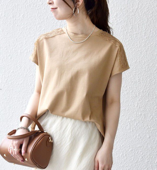 SHIPS any「《一部追加予約》SHIPS any:〈洗濯機可能〉ジャージー フレンチスリーブ レース TEE」|Tシャツ・カットソー|