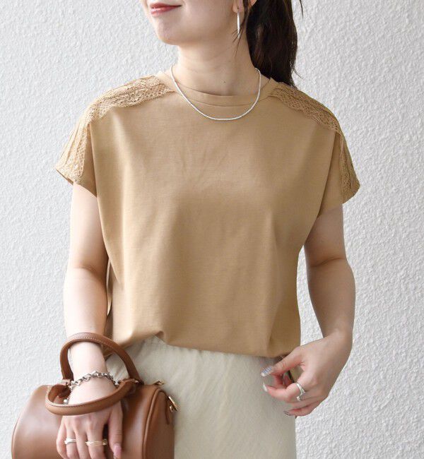 SHIPS any「《一部追加予約》SHIPS any:〈洗濯機可能〉ジャージー フレンチスリーブ レース TEE」|Tシャツ・カットソー|