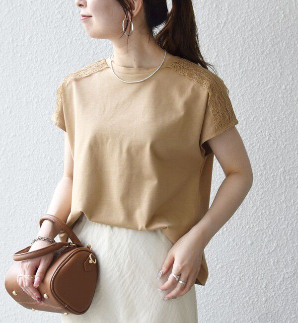 SHIPS any「《一部追加予約》SHIPS any:〈洗濯機可能〉ジャージー フレンチスリーブ レース TEE」|Tシャツ・カットソー|