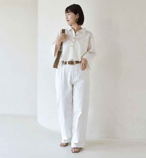 SHIPS for women「【WEB限定】〈手洗い可能〉シアー ジャカード ポロ ワイド スリーブ プルオーバー」|ポロシャツ|