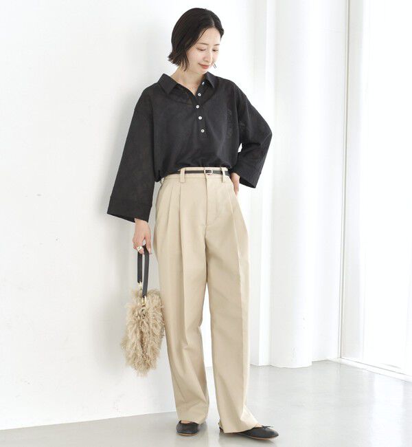 SHIPS for women「【WEB限定】〈手洗い可能〉シアー ジャカード ポロ ワイド スリーブ プルオーバー」|ポロシャツ|
