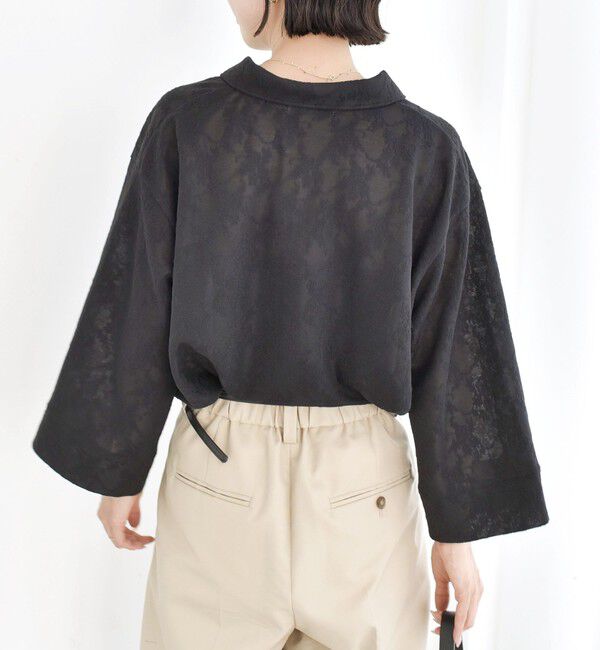 SHIPS for women「【WEB限定】〈手洗い可能〉シアー ジャカード ポロ ワイド スリーブ プルオーバー」|ポロシャツ|