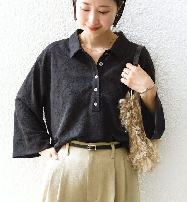SHIPS for women「【WEB限定】〈手洗い可能〉シアー ジャカード ポロ ワイド スリーブ プルオーバー」|ポロシャツ|