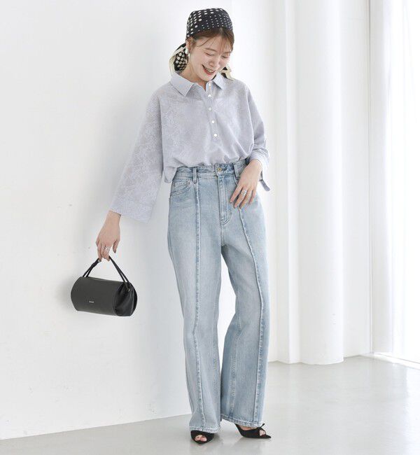 SHIPS for women「【WEB限定】〈手洗い可能〉シアー ジャカード ポロ ワイド スリーブ プルオーバー」|ポロシャツ|
