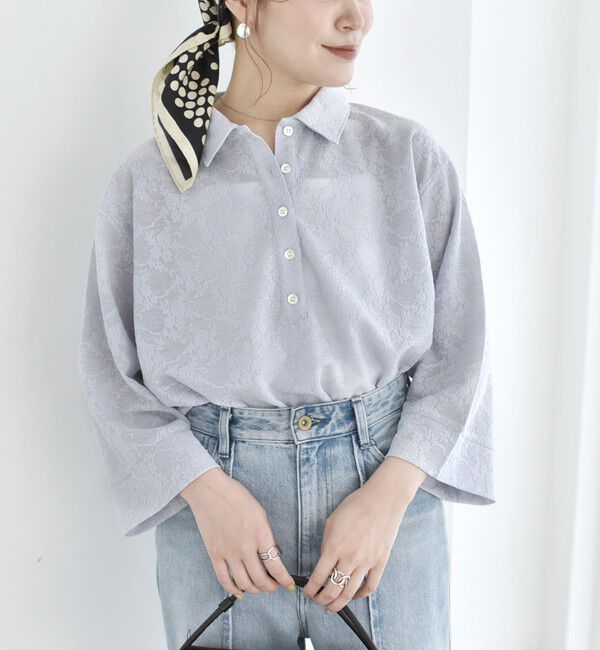 SHIPS for women「【WEB限定】〈手洗い可能〉シアー ジャカード ポロ ワイド スリーブ プルオーバー」|ポロシャツ|