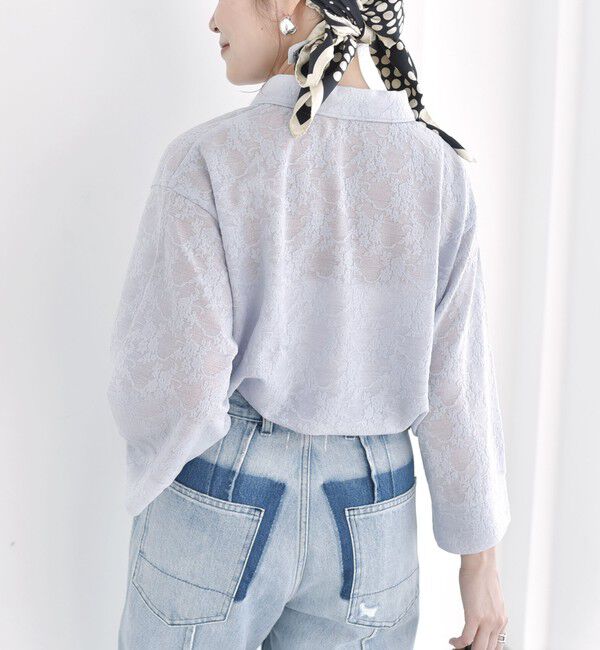 SHIPS for women「【WEB限定】〈手洗い可能〉シアー ジャカード ポロ ワイド スリーブ プルオーバー」|ポロシャツ|