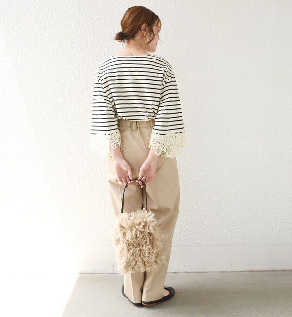 SHIPS for women「《予約》〈手洗い可能〉ボーダー 袖 レース ワイド プルオーバー」|Tシャツ・カットソー|