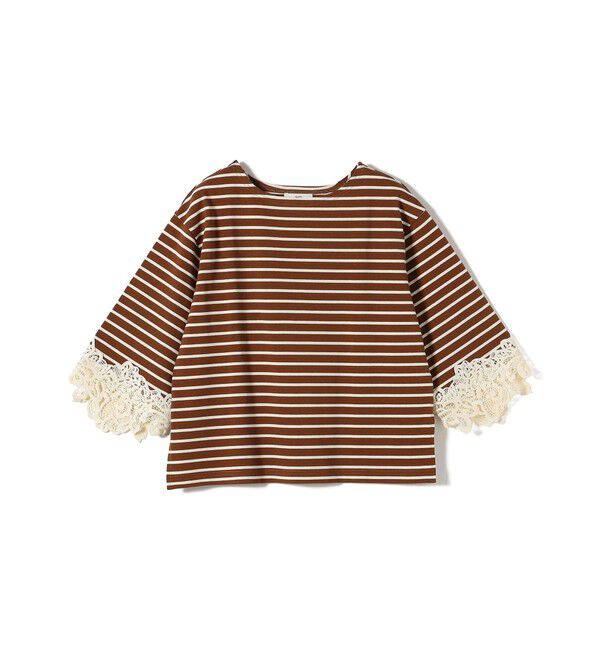 SHIPS for women「《予約》〈手洗い可能〉ボーダー 袖 レース ワイド プルオーバー」|Tシャツ・カットソー|