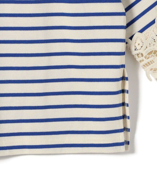 SHIPS for women「《予約》〈手洗い可能〉ボーダー 袖 レース ワイド プルオーバー」|Tシャツ・カットソー|