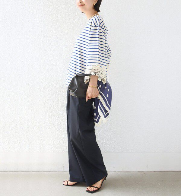 SHIPS for women「《予約》〈手洗い可能〉ボーダー 袖 レース ワイド プルオーバー」|Tシャツ・カットソー|