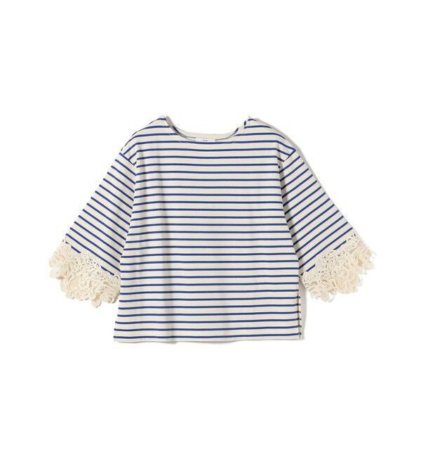 SHIPS for women「《予約》〈手洗い可能〉ボーダー 袖 レース ワイド プルオーバー」|Tシャツ・カットソー|