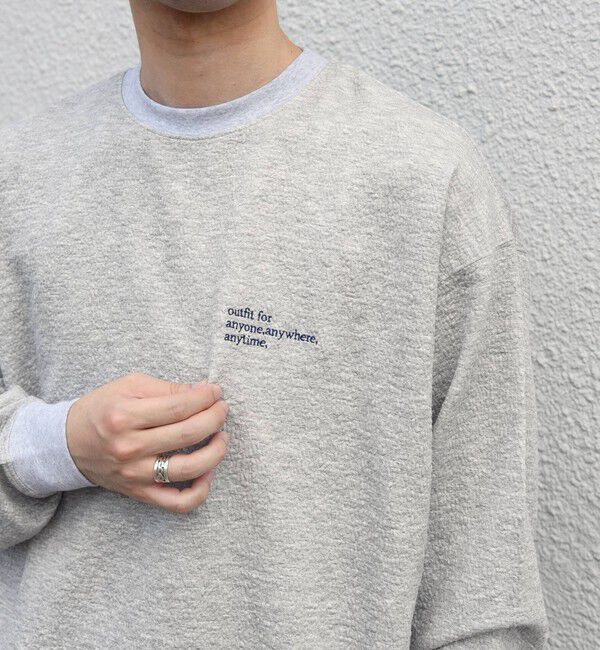 SHIPS any「SHIPS any:〈洗濯機可能〉フクレ  ジャカード  ロゴ 刺繍 サイドポケットTシャツ(ロンT)◆」|Tシャツ・カットソー|グレー
