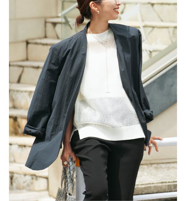 VERMEIL par iena「《手洗い可》Dry Touch Collarless ジャケット」|ノーカラージャケット|ネイビー