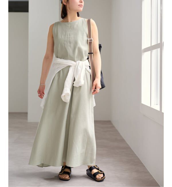 U by SPICK&SPAN「コットンリネンバックギャザーワンピース」|ワンピース|グリーン