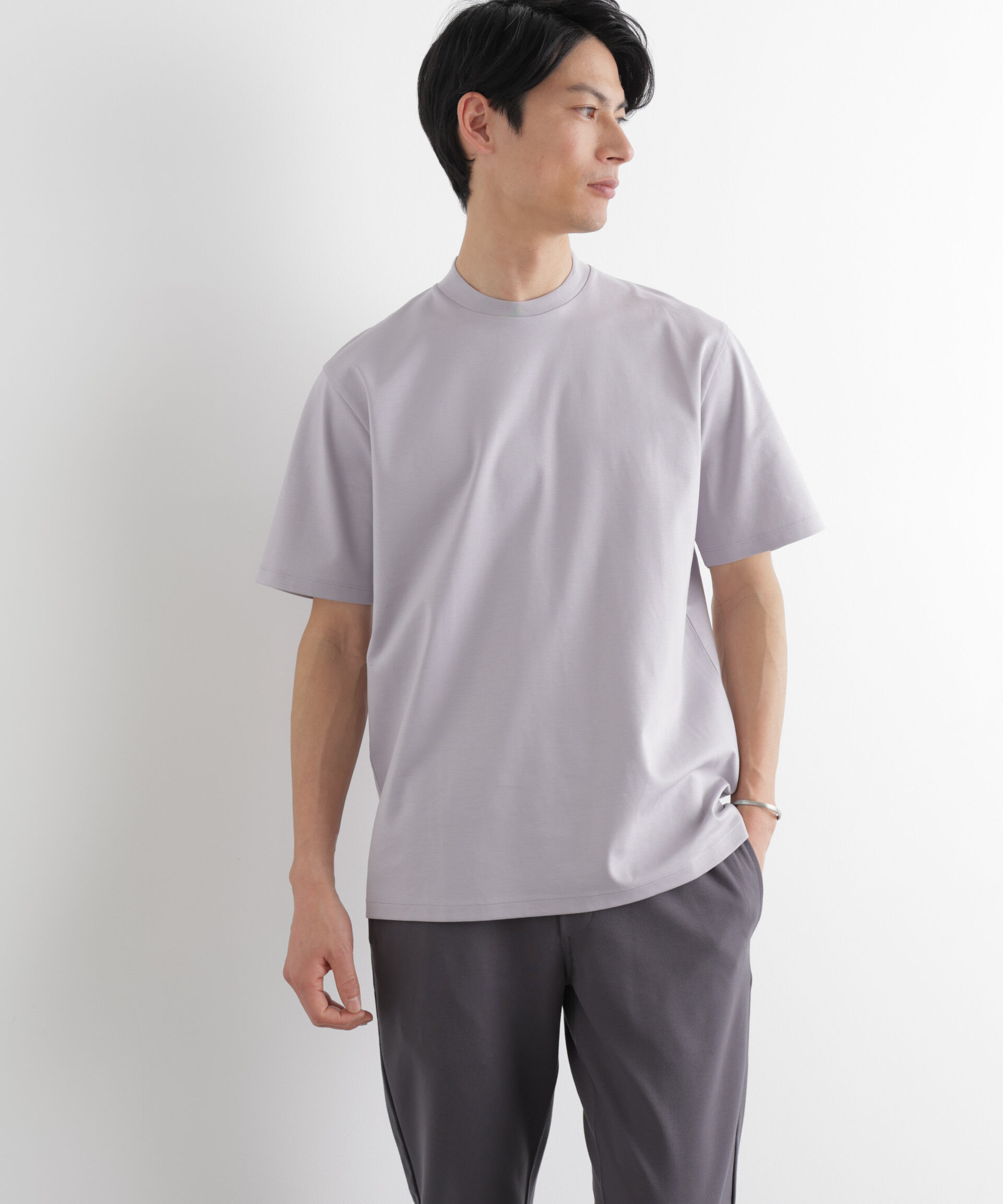 NANO universe「ジャケT(R) プレミアム クルーネック 半袖」|Tシャツ・カットソー|L.グレー1