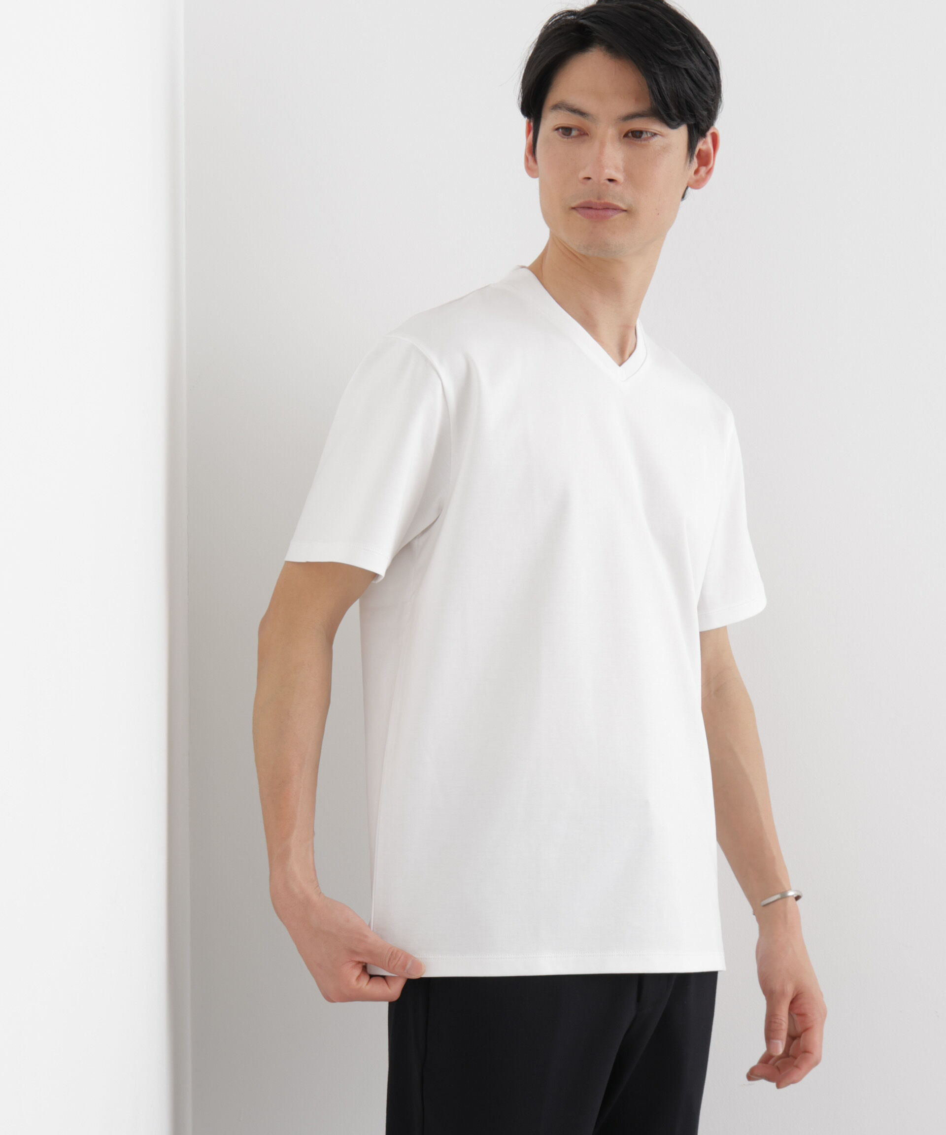 NANO universe「ジャケT(R)プレミアム Vネック 半袖」|Tシャツ・カットソー|