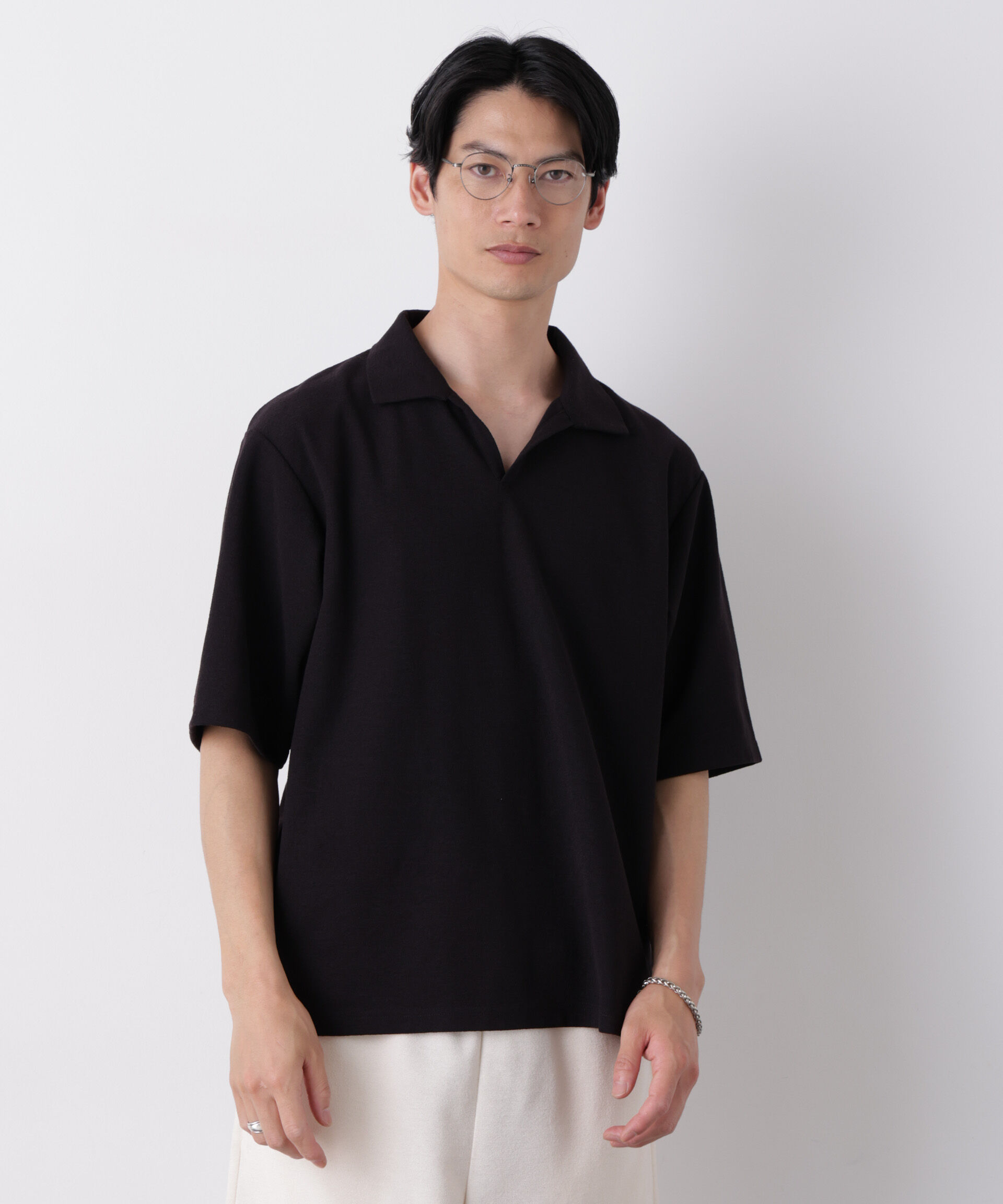 NANO universe「マイクロパイル スキッパーポロシャツ 吸水速乾（セットアップ可）」|Tシャツ・カットソー|