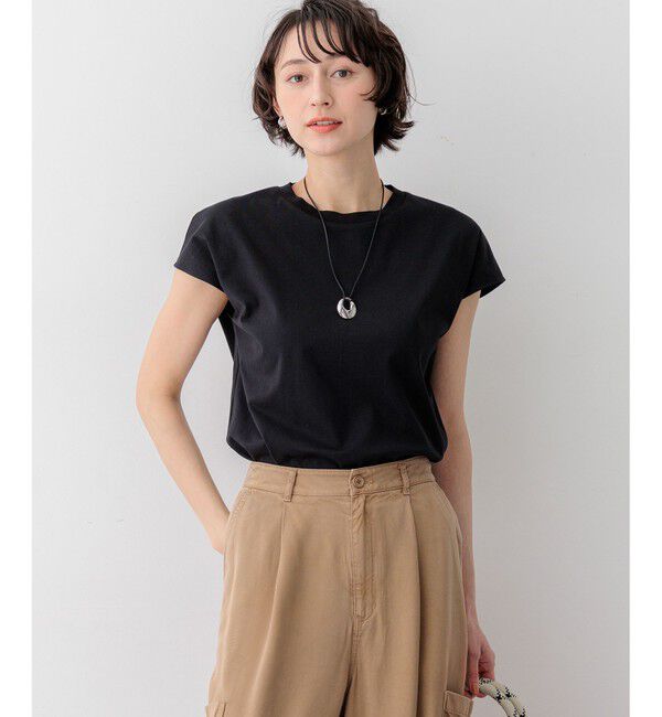 23区「【WEB&一部店舗限定カラーあり】スビンハイツイスト フレンチスリーブ Tシャツ」|Tシャツ・カットソー|ブラック系