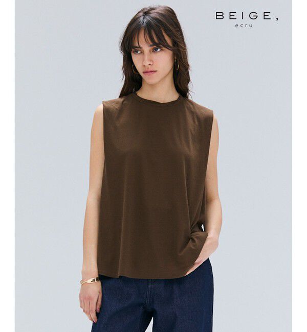 BEIGE,「【BEIGE,ecru/WEB限定・洗える】FINE DRY TOUCH / ねじりデザインコットンノースリーブトップス」|Tシャツ・カットソー|Brown