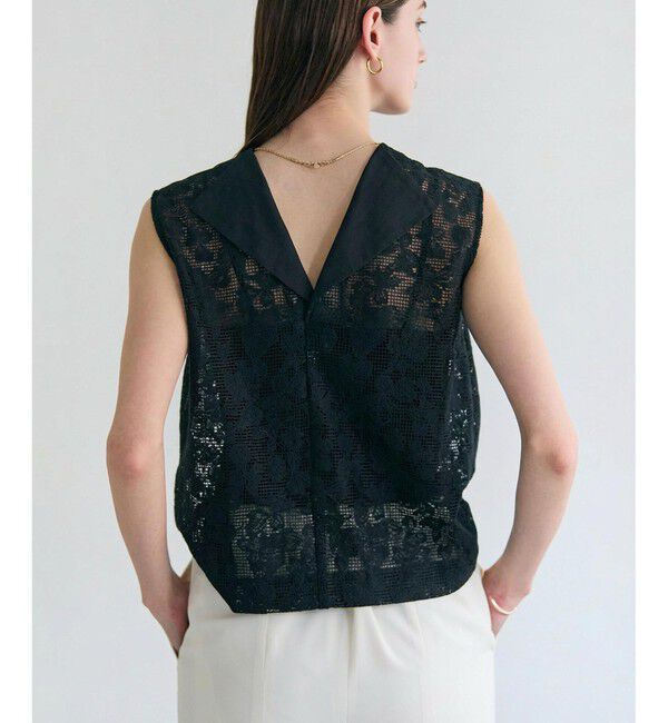 BEIGE,「FLUORITE / 異素材コンビ レースブラウス」|シャツ・ブラウス|Black