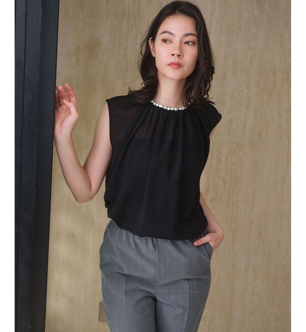 BEIGE,「IVES / パール襟ギャザーブブラウス」|シャツ・ブラウス|Black