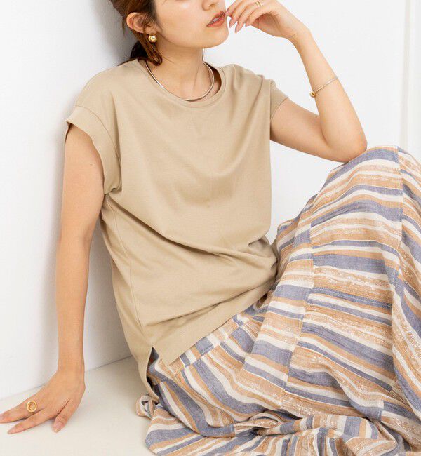 NOLLEY'S「《ノーリーズオリジナル美容Tシャツ》シルクアミノ酸加工オーバーノースリーブ」|Tシャツ・カットソー|ベージュ