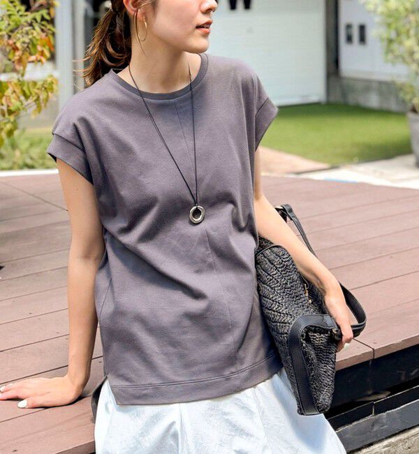 NOLLEY'S「《ノーリーズオリジナル美容Tシャツ》シルクアミノ酸加工オーバーノースリーブ」|Tシャツ・カットソー|チャコールグレー