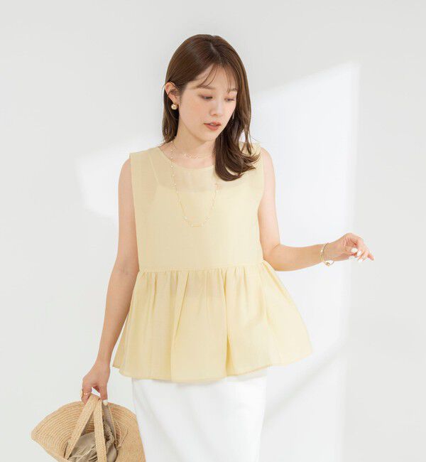 NOLLEY'S「《接触冷感》【BECシリーズ】ウォッシャブルシアーノースリーブペプラムブラウス」|シャツ・ブラウス|