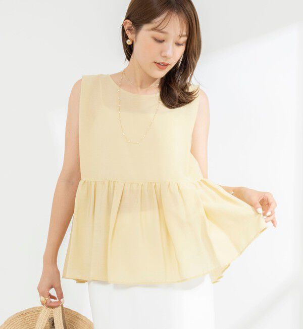 NOLLEY'S「《接触冷感》【BECシリーズ】ウォッシャブルシアーノースリーブペプラムブラウス」|シャツ・ブラウス|