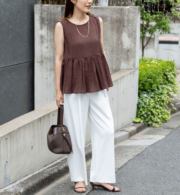 NOLLEY'S「《接触冷感》【BECシリーズ】ウォッシャブルシアーノースリーブペプラムブラウス」|シャツ・ブラウス|