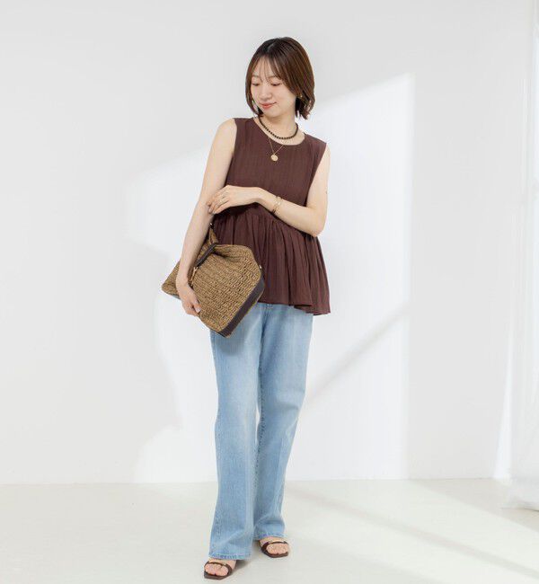 NOLLEY'S「《接触冷感》【BECシリーズ】ウォッシャブルシアーノースリーブペプラムブラウス」|シャツ・ブラウス|