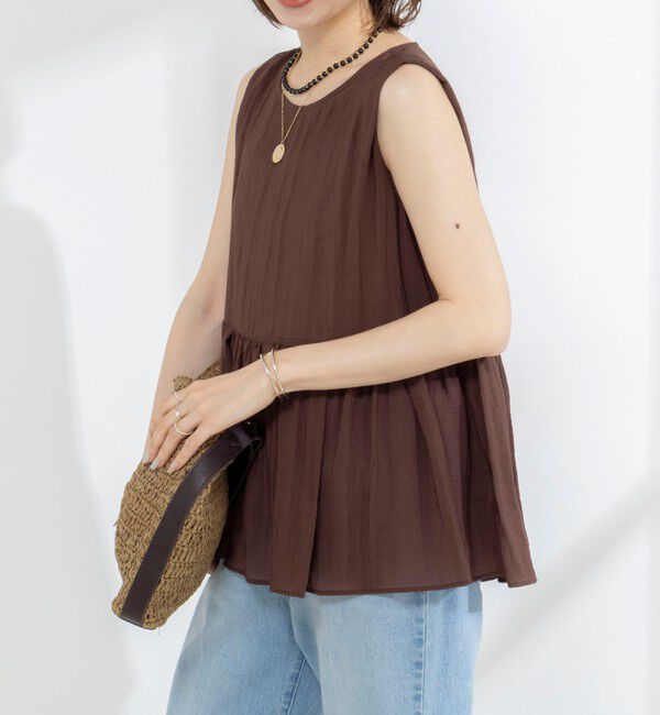 NOLLEY'S「《接触冷感》【BECシリーズ】ウォッシャブルシアーノースリーブペプラムブラウス」|シャツ・ブラウス|