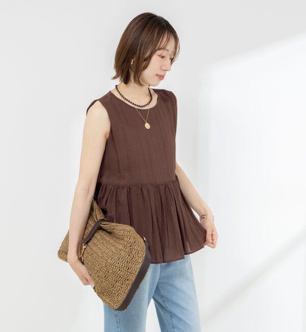 NOLLEY'S「《接触冷感》【BECシリーズ】ウォッシャブルシアーノースリーブペプラムブラウス」|シャツ・ブラウス|