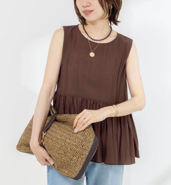 NOLLEY'S「《接触冷感》【BECシリーズ】ウォッシャブルシアーノースリーブペプラムブラウス」|シャツ・ブラウス|