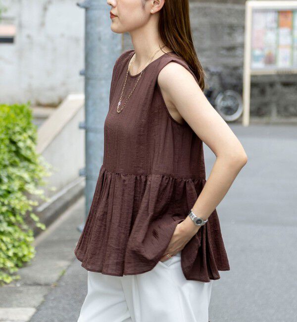 NOLLEY'S「《接触冷感》【BECシリーズ】ウォッシャブルシアーノースリーブペプラムブラウス」|シャツ・ブラウス|