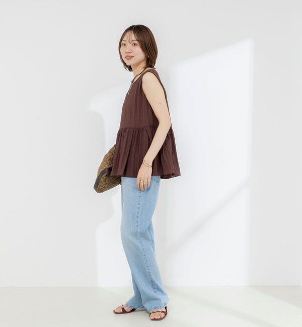 NOLLEY'S「《接触冷感》【BECシリーズ】ウォッシャブルシアーノースリーブペプラムブラウス」|シャツ・ブラウス|