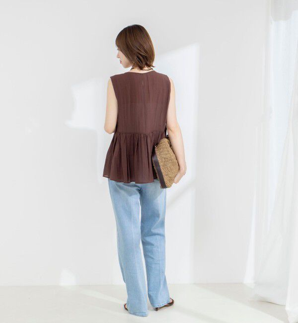 NOLLEY'S「《接触冷感》【BECシリーズ】ウォッシャブルシアーノースリーブペプラムブラウス」|シャツ・ブラウス|