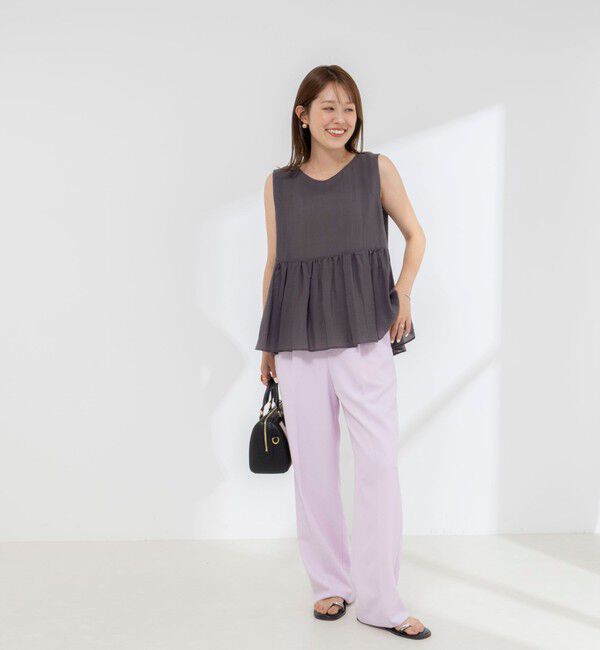 NOLLEY'S「《接触冷感》【BECシリーズ】ウォッシャブルシアーノースリーブペプラムブラウス」|シャツ・ブラウス|